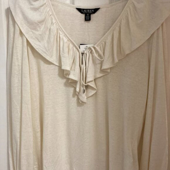 New RALPH LAUREN Ruffle-Trim Jersey Tie-Neck Top- Sm - Picture 5 of 7